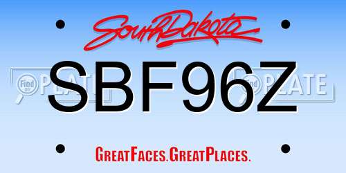 SBF96Z South Dakota License Plate