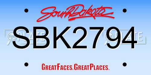 SBK2794 South Dakota License Plate
