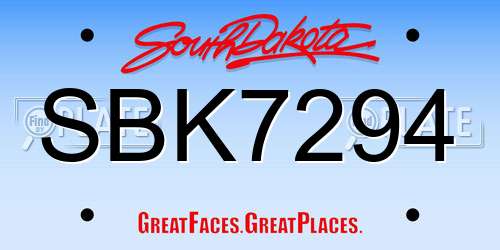 SBK7294 South Dakota License Plate