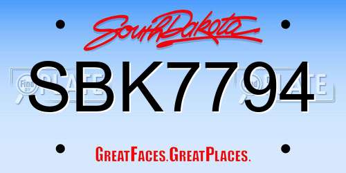 SBK7794 South Dakota License Plate