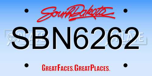 SBN6262 South Dakota License Plate