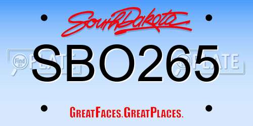 SBO265 South Dakota License Plate