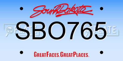 SBO765 South Dakota License Plate