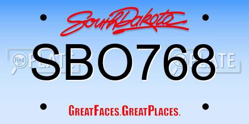 SBO768 South Dakota License Plate
