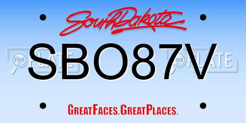 SBO87V South Dakota License Plate