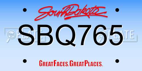 SBQ765 South Dakota License Plate
