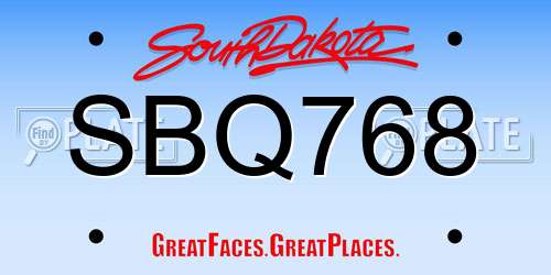 SBQ768 South Dakota License Plate