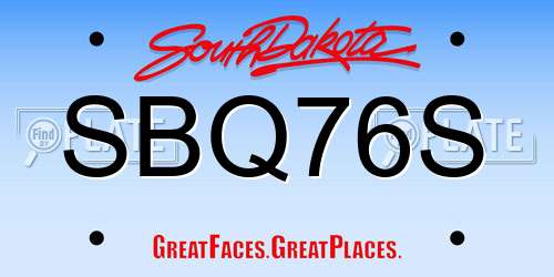 SBQ76S South Dakota License Plate