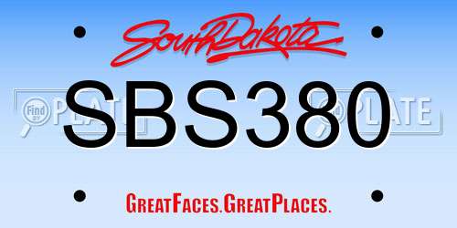 SBS380 South Dakota License Plate