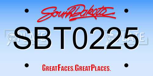 SBT0225 South Dakota License Plate