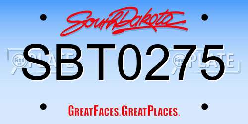 SBT0275 South Dakota License Plate