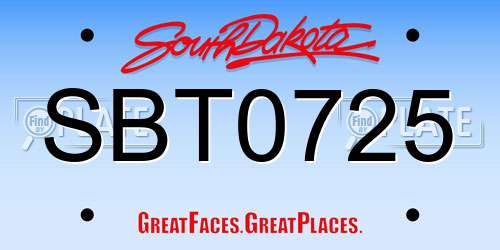 SBT0725 South Dakota License Plate