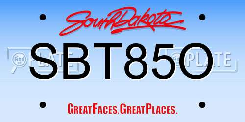 SBT85O South Dakota License Plate