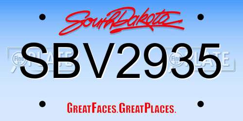 SBV2935 South Dakota License Plate