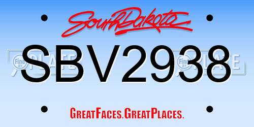 SBV2938 South Dakota License Plate