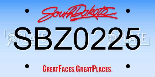 SBZ0225 South Dakota License Plate