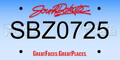 SBZ0725 South Dakota License Plate