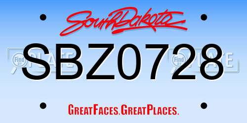 SBZ0728 South Dakota License Plate