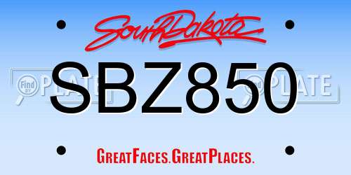 SBZ850 South Dakota License Plate