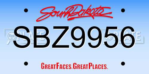 SBZ9956 South Dakota License Plate