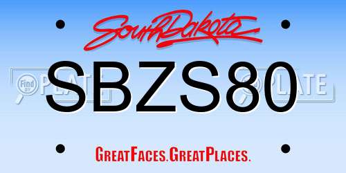 SBZS80 South Dakota License Plate