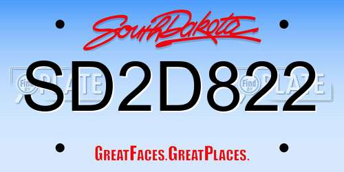 SD2D822 South Dakota License Plate