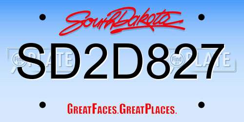 SD2D827 South Dakota License Plate