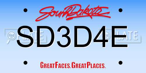 SD3D4E South Dakota License Plate