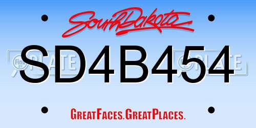 SD4B454 South Dakota License Plate