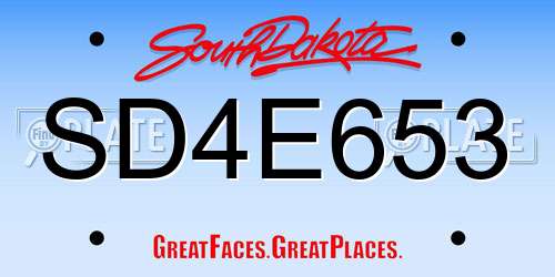 SD4E653 South Dakota License Plate