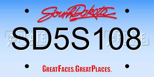SD5S108 South Dakota License Plate