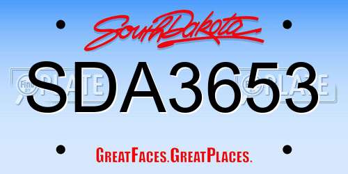 SDA3653 South Dakota License Plate