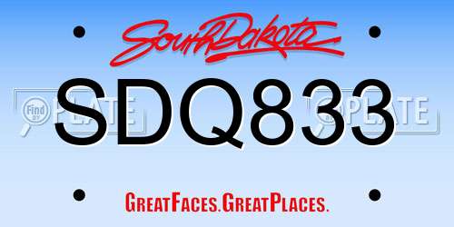 SDQ833 South Dakota License Plate