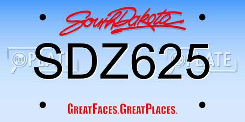SDZ625 South Dakota License Plate