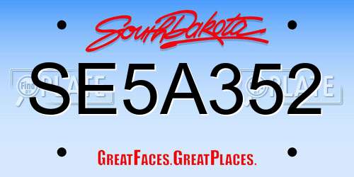 SE5A352 South Dakota License Plate