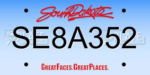 SE8A352 South Dakota License Plate