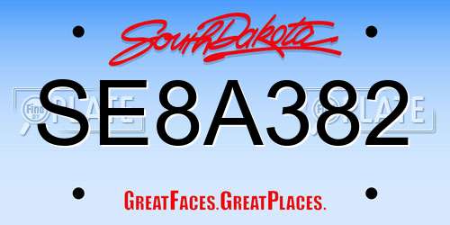 SE8A382 South Dakota License Plate