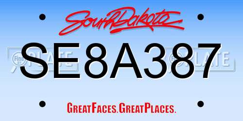 SE8A387 South Dakota License Plate
