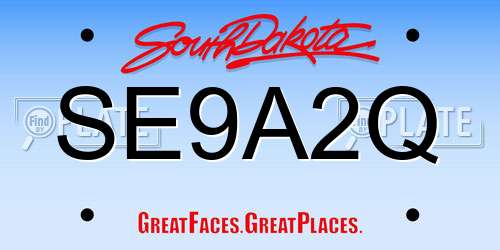 SE9A2Q South Dakota License Plate