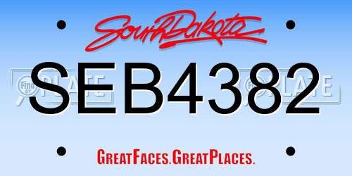 SEB4382 South Dakota License Plate