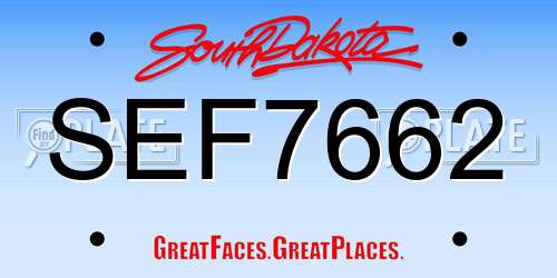 SEF7662 South Dakota License Plate