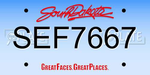 SEF7667 South Dakota License Plate