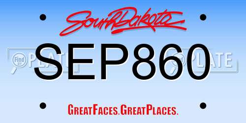 SEP860 South Dakota License Plate