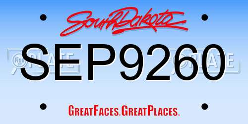 SEP9260 South Dakota License Plate
