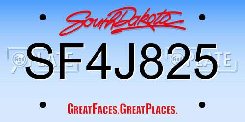 SF4J825 South Dakota License Plate