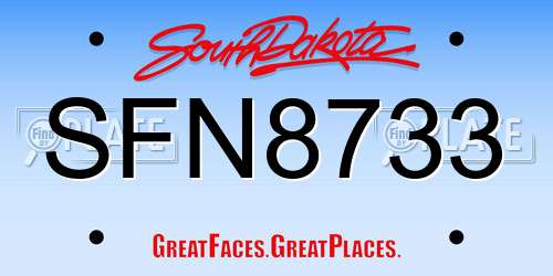 SFN8733 South Dakota License Plate