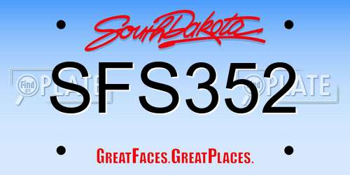 SFS352 South Dakota License Plate