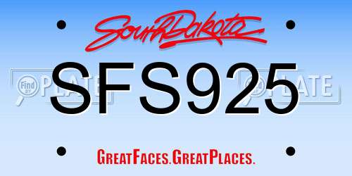 SFS925 South Dakota License Plate