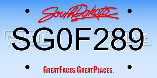 SG0F289 South Dakota License Plate