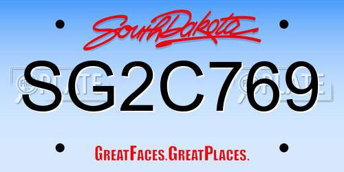 SG2C769 South Dakota License Plate